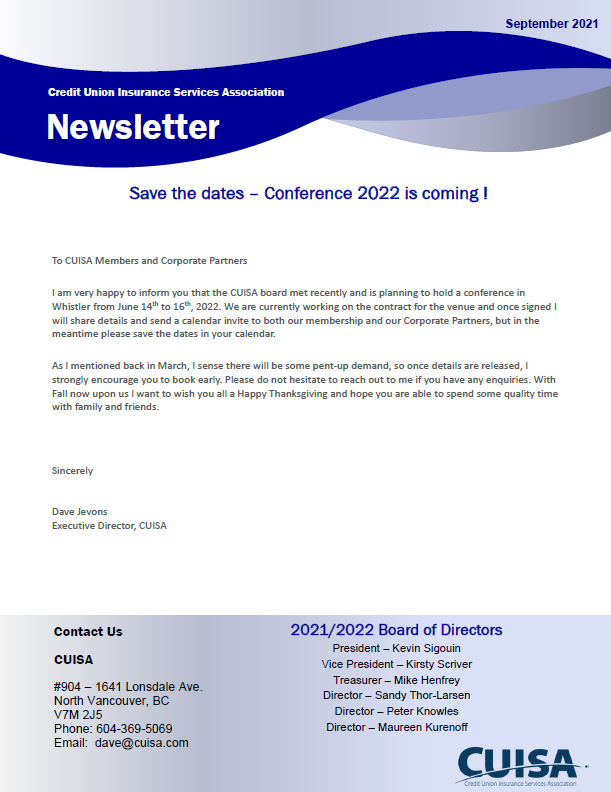 Credit Union Insurance Services Association Newsletter